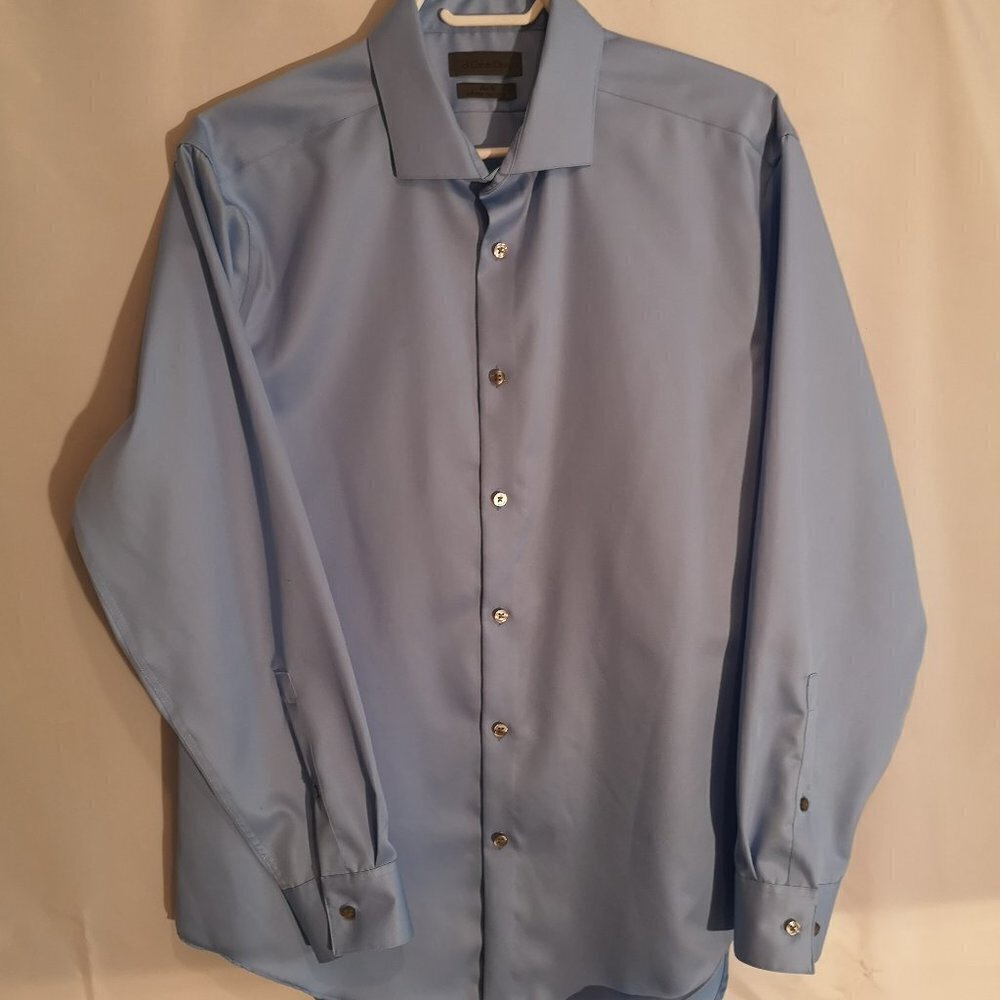 Calvin Klein Men's Size 16.5 Blue Slim Fit Non Iron Button Front Dress Shirt